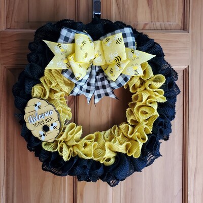 Welcome to Our Hive Burlap Wreath 16